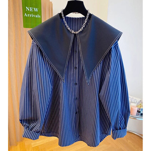 <span class=keywords><strong>Camicia</strong></span> a righe da <span class=keywords><strong>donna</strong></span> ufficiale in raso dolce autunnale a maniche lunghe, vestibilità ampia, <span class=keywords><strong>con</strong></span> ampio collo a revers e elastico - Product Image 1
