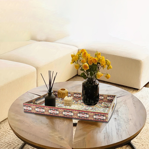 Bandeja Rectangular Premium con Borde Dorado y Rojo, Diseño Floral Mandala de <span class=keywords><strong>Palacio</strong></span> Chino para Agregar Elegancia Cultural a tu Espacio - Product Image 4