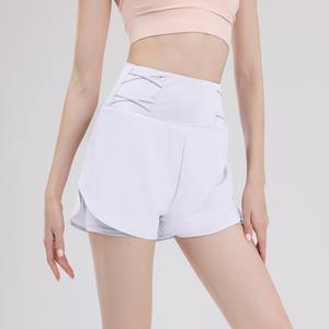 Short de yoga taille haute pour femme Logo personnalisé Short de bain en polyester à deux couches en gros Méthode de tissage tissé à coupe ample - Product Image 6