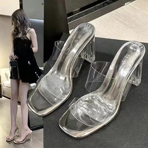 Mules transparentes à <span class=keywords><strong>talon</strong></span> carré en PVC pour femmes, sandales à enfiler à <span class=keywords><strong>talon</strong></span> <span class=keywords><strong>bloc</strong></span> transparent, pantoufles d'été à <span class=keywords><strong>talon</strong></span> haut, personnalisables OEM ODM - Product Image 2