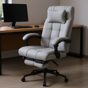 Light Gray Ergonomic Office <b>Chair</b> Adjustable Recliner with Footrest Headrest and Lumbar <b>Support</b> - Product Image 2