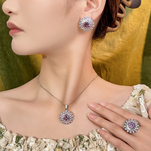 Ensemble de bijoux de haute qualité, écologique, en cuivre plaqué argent, brillant, 14-10mm, marron, collier, boucles d'oreilles, bague - Product Image 2