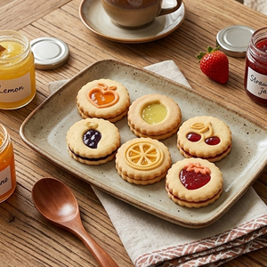 Emporte-pièces 3D circulaires festonnés pour biscuits sandwich, avec motifs <span class=keywords><strong>de</strong></span> fruits fourrés (pêche, mangue, citron, cerise, orange, fraise) - Product Image 5