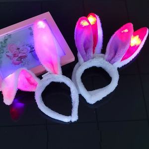 Aksesori kostum bando telinga kelinci Paskah, bando lembut LED telinga kelinci dapat ditekuk - Product Image 5