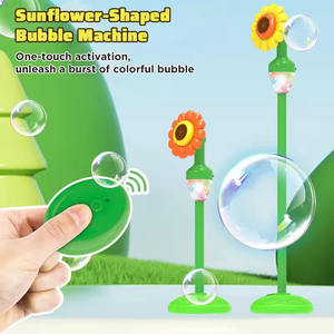 Mesin Gelembung Bunga Matahari Berdiri dengan Remote Control, Tinggi Dapat Disesuaikan, Mesin Gelembung Elektrik dengan Lampu LED, Mainan Gelembung Luar Ruangan - Product Image 2
