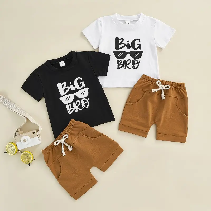 Одежда для малышей, летняя одежда для мальчиков Big Bro с изображением солнечных очков, комплект одежды для малыша из 2 предметов, комплект одежды