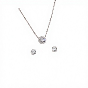 Round 5mm Solid 925 <b>Silver</b> Moissanite Hip Hop <b>Earrings</b> Necklace <b>Set</b> Iced Out Jewelry for Women - Product Image 2