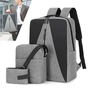 Conjunto de bolsas de luxo com usb, bolsa para viagem, computador, 15 polegadas, 3 em 1, para laptop, carregador usb, mochila escolar para estudantes