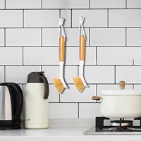 Escova de Cozinha com Cabo de Bambu, Escova de Limpeza com Cerdas Naturais e Cabo Longo, Escova de Plástico Ecológica para Lavagem de Louças