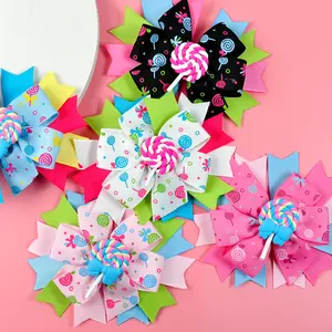 4.5Inch Lollipop Bows Hairgrip candy Hair Bows With Clip Dance Party Bow Hair Clip Girls Hairphair Accessories