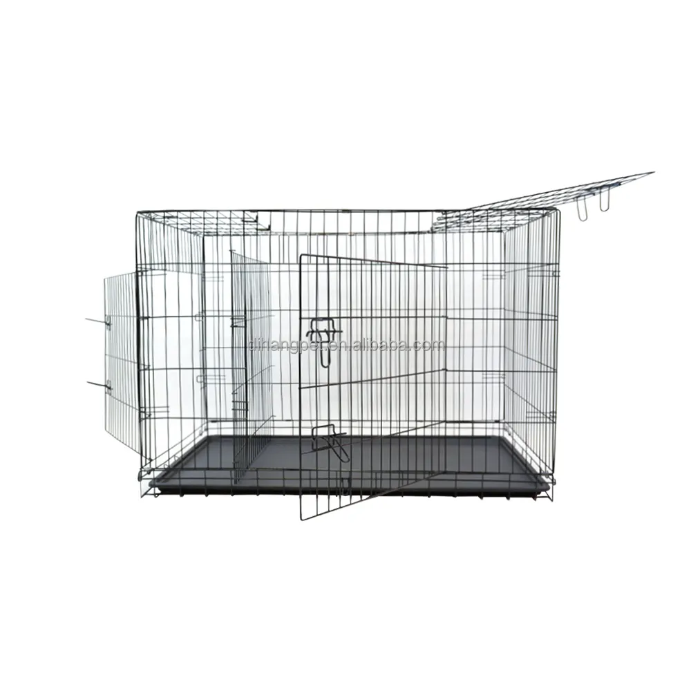 Gaiola para animais de estimação, gaiola dupla de tamanho grande com três portas, preta e dobrada para uso interno e externo, gaiola para cães e galinhas, para animais de estimação