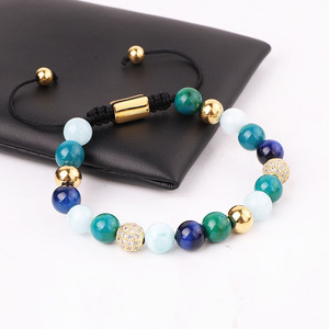 New Fashion 8mm Natural Stone Green Blue Jade <strong>Beads</strong> Custom <strong>Logo</strong> Macrame Braided Women Friendship <strong>Bracelet</strong> - Product Image 4
