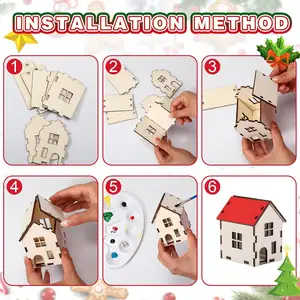 24 Pieces Diy Mini Wooden Village Houses Christmas Crafts Gift Wood Christmas Decoration Wood Ornament Housed For Winter Party