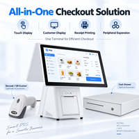 Terminal de point de vente à écran tactile de 15,6 pouces, double affichage, Android 14 RK3576 8 Go 64 Go, imprimante thermique 80 mm pour caisse de magasin de détail et de restaurant