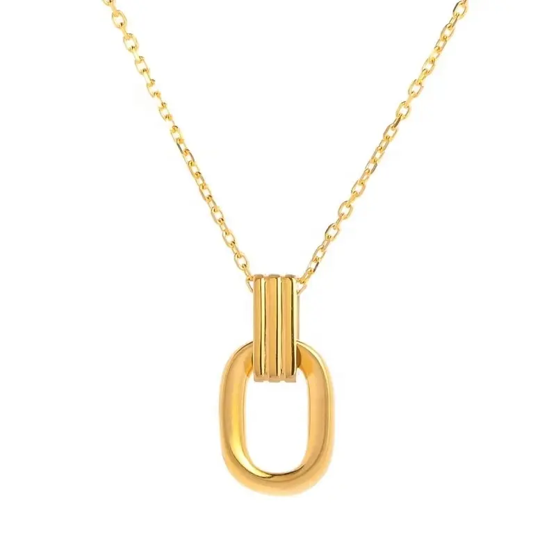Vintage Double Ring Stainless Steel Necklace Geometric Pendant Multi Ring Interlocking Gold Clavicle Chain Thin Summer Necklace