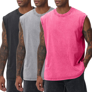 Débardeur sans manches pour homme, couleur unie, col rond, tricoté en coton, décontracté, rose, gris, noir - Product Image 1