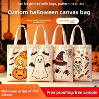Sac fourre-tout en toile personnalisable pour Halloween, motifs fantôme/citrouille/chapeau de sorcière/squelette, design pliable sans fermeture, théâtre