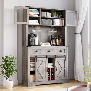 <span class=keywords><strong>Haut</strong></span> <span class=keywords><strong>buffet</strong></span> de cuisine de ferme avec portes de grange coulissantes et clapier de rangement et 3 tiroirs - Product Image 3