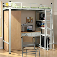Lit superposé mural simple pour adulte, mobilier de dortoir scolaire, lit mezzanine en métal économique avec armoire, bureau d'étude, bibliothèque et escalier