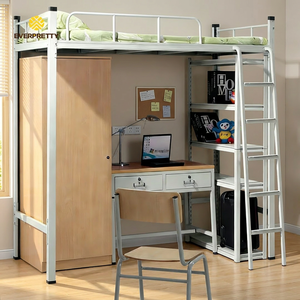 Camas Literas Individuales de Metal Económicas para Dormitorios Escolares y de Hotel, Cama Alta Moderna y Ecológica con Armario, Escritorio y Librería - Product Image 2