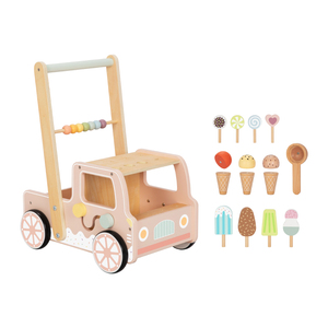 Camion de crème glacée en bois bébé marchette activité Cube tirer et pousser chariot bébé apprentissage enfants sensoriel avec roue - Product Image 4