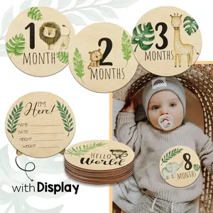 Cartes de développement mensuel en bois pour bébé, cadeau de naissance, disques en bois pour bébé, étape importante de la <span class=keywords><strong>grossesse</strong></span>, animaux, nouveau-né - Product Image 2