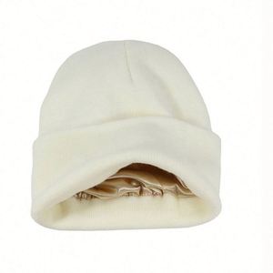 HOT SALE WINTER CUSTOM TOQUES SATIN LINED BEANIE CAP KNITTED <b>HATS</b> - Product Image 3