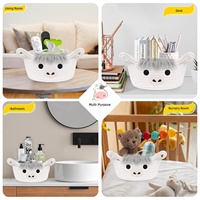 Panier de rangement de bureau en corde de coton tressée, motif oreilles de chat, design mignon de dessin animé, organisateur pour clés, objets divers et collations, boîte en tissu