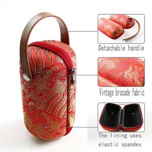 Pochette brodée rouge faite main en EVA, style chinois, avec poignée en cuir, étanche, pour mariage/anniversaire/boîte cadeau théière de luxe - Product Image 2