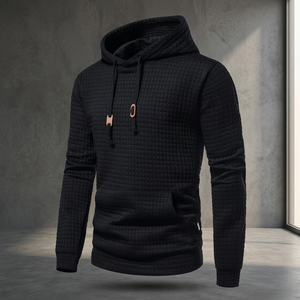 Men's Black Waffle Knit Hoodie Slim Fit Casual Long Sleeve Breathable Hooded <b>Sweatshirt</b> Autumn Wear hoodie - Product Image 2