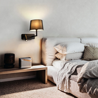 Lampe murale de lecture LED à deux têtes avec interrupteur double, abat-jour en tissu, base en métal moderne, éclairage intérieur pour chambre à coucher