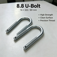 Boulon en U à double tête en acier au carbone de grade 8.8, 16*322/80, métrique, pour fixation de tuyaux de remorque, fixation robuste pour la construction, vente en gros