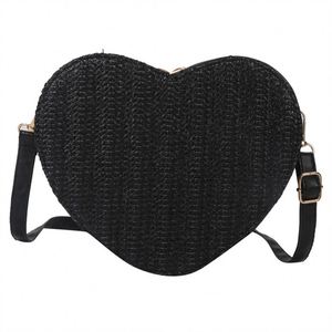 New Fashion Lady Women's Crossbody Mini Wallet Bag PU Leather Rattan <b>Shoulder</b> <b>Strap</b> Chain Heart Shape Geometric Stylish Straw - Product Image 2