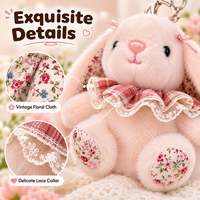 Porte-clés en peluche lapin à oreilles tombantes, adorable jouet en peluche lapin avec col à carreaux, mini breloques pour sacs à main, sacs à dos, portefeuilles