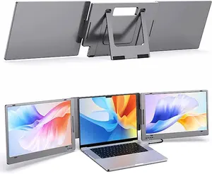 Usb-c端口单线连接14英寸可折叠三重便携式显示器，适用于Mac-Win-Chrome笔记本电脑