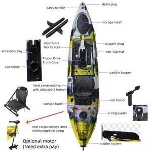 12 फीट लोकप्रिय समुद्री जल समुद्री प्रोपेलर पेडल मछली मछली पकड़ने वाली नाव कनायक के साथ रॉड धारक फ्रेम चेयर फुट ब्रेस सहायक उपकरण ट्रॉली - Product Image 6