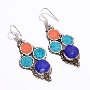 Boucles d'oreilles tibétaines pour femmes, bijoux turquoise, argent, style boho, 925 - Product Image 4