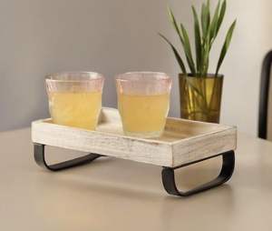 Fourniture en gros de plateau en bois fait main avec pied en métal plateau décoratif en bois pour la maison et l'hôtel de fournisseur indien - Product Image 3