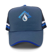 Casquettes de camionneur Sandwich Blue à 5 panneaux, profil haut, en maille rayée, avec logo brodé 3D personnalisé
