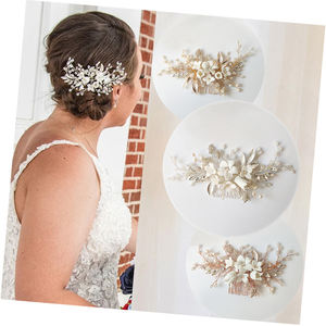 Elegante Pettine <span class=keywords><strong>per</strong></span> Capelli in Ceramica con Fiori e Foglie e Perle d'Acqua Dolce, Accessorio da Donna <span class=keywords><strong>per</strong></span> Sposa e Damigella, Regalo <span class=keywords><strong>per</strong></span> Matrimonio - Product Image 1