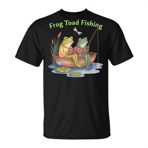 T-shirt Frog Toad Fishing pour adulte, unisexe, en coton, col rond, manches courtes, impression numérique - Product Image 3