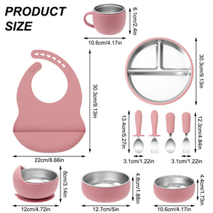 Juego de Alimentación para Bebés de 8 Piezas con Base de Succión, Acero Inoxidable 304 y Silicona de Grado Alimenticio, <span class=keywords><strong>Vajilla</strong></span> para Alimentación y Comida Infantil - Product Image 2