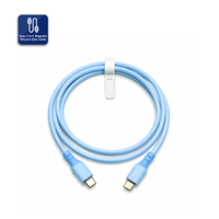 Câble de données en silicone Type C vers Type C 100W, prise en charge de l'alimentation 20V/5A, câble de données en silicone Type-C vers Type-C bleu ciel, cordon de charge 100CM
