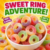 Sugar Coated Ring Starch Gummy Candy Multicolor Fruit Flavor Soft Chewy Donut Starch Gummy Sweet Sour Candy for Kids Wholesale