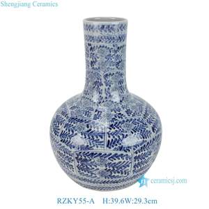 <span class=keywords><strong>Vase</strong></span> sphérique en porcelaine RZKY55-A de 15 pouces, motif floral de feuilles bleues et blanches, pour la décoration de la maison - Product Image 2