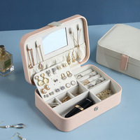 Boîte à bijoux portable en PU, fraîche et simple, avec fermeture éclair pour boucles d'oreilles, anneaux et miroir, organiseur de rangement pour bijoux