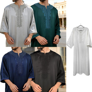 Premium Twill Moroccan Rope Embroidery <strong>Men</strong> <strong>Thobe</strong> Dubai Modest Eid Ramadan Muslim Islamic Wholesale Short Sleeve <strong>Men</strong> <strong>Thobe</strong> - Product Image 4