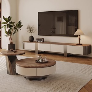 PurelyFeel İtalyan ışık lüks gelişmiş anlamda katı ahşap yuvarlak sehpa 2024 yeni küçük oturma odası ev <span class=keywords><strong>high</strong></span>-end çay masası - Product Image 2