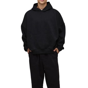 <span class=keywords><strong>Sweat</strong></span>-shirt à capuche oversize noir uni pour <span class=keywords><strong>homme</strong></span>, personnalisable avec broderie, en molleton de coton épais, coupe carrée, haute qualité - Product Image 3