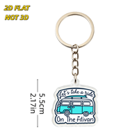Porte-clés en acrylique Fitivan avec impression UV, design rétro van et planche de surf - Léger et étanche, accessoire de voyage et de fitness